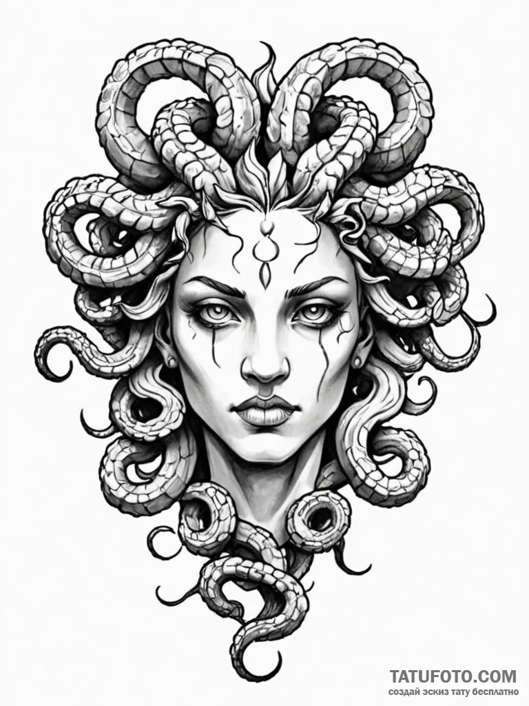 Tattoo sketch a gorgon's head, symbolizing fa... - эскиз тату (№1751119196_0, 28.06.2025 13:59) — Tatufoto.com