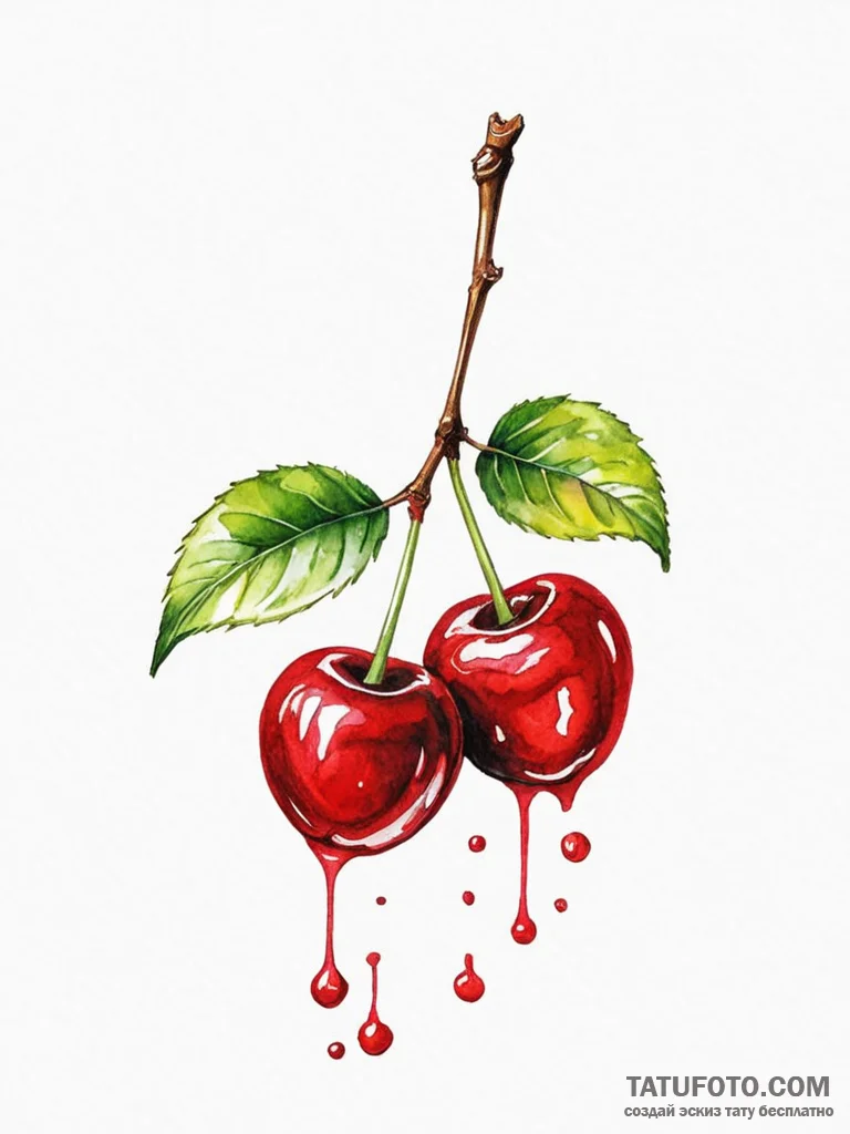 Tattoo sketch a single, perfectly ripe cherry... - эскиз тату (№1751119423_0, 28.06.2025 14:03) — Tatufoto.com