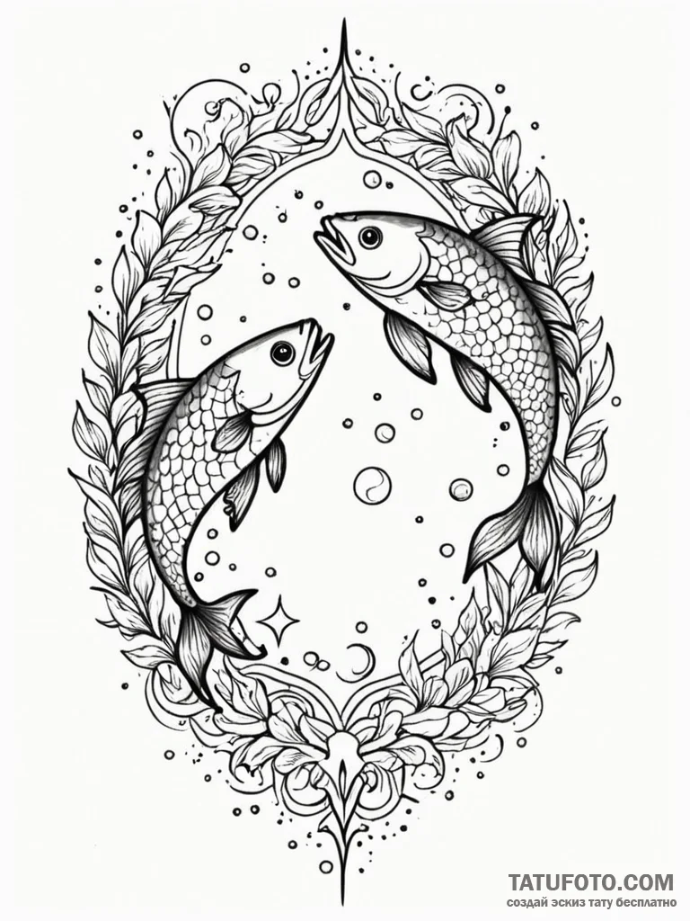 Tattoo design pisces fish as ancient spiritua... - эскиз тату (№1751120771_0, 28.06.2025 14:26) — Tatufoto.com