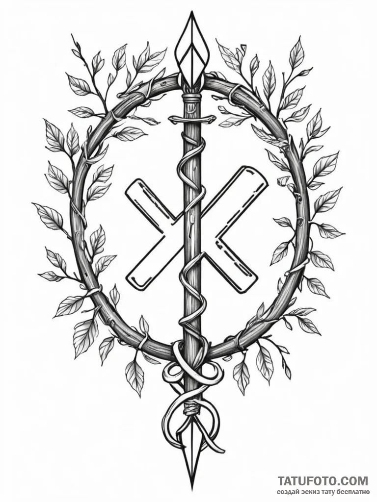 128. tattoo sketch: "rod" rune as a central e... - эскиз тату (№1751122543_0, 28.06.2025 14:55) — Tatufoto.com