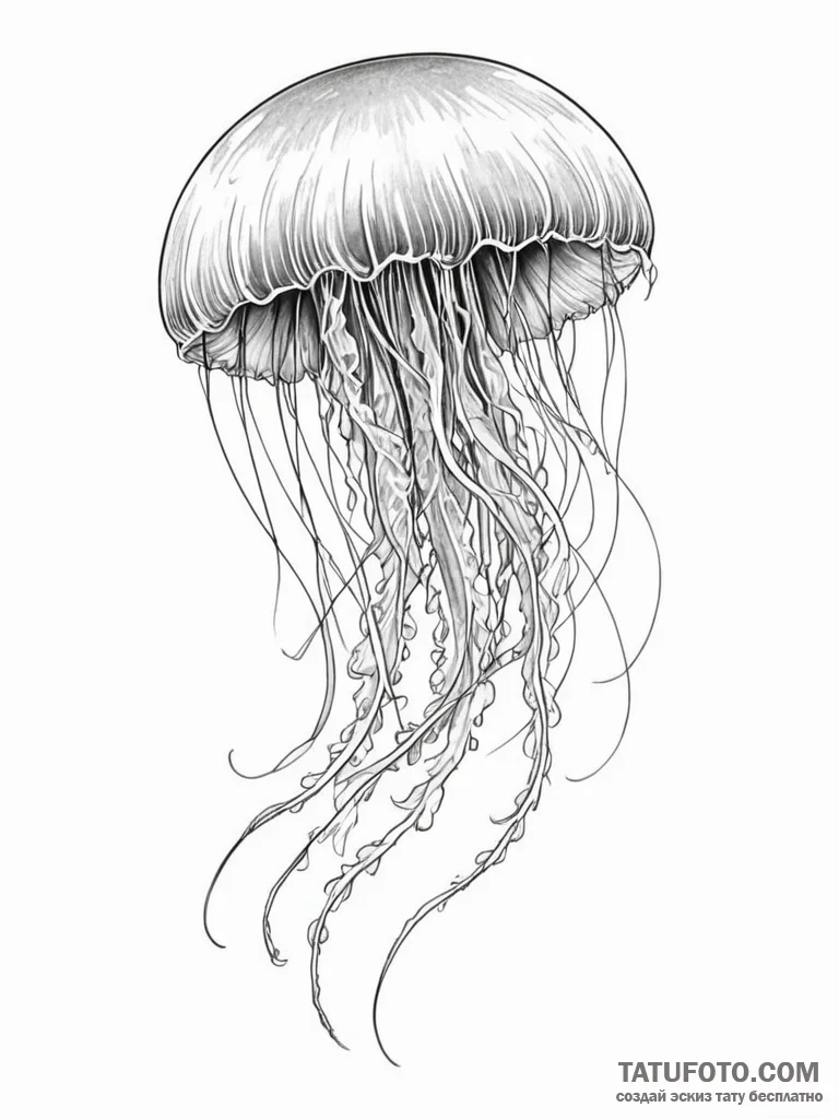 Tattoo sketch a delicate, ethereal jellyfish... - эскиз тату (№1751122629_0, 28.06.2025 14:57) — Tatufoto.com
