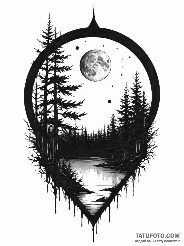 Tattoo sketch a forest silhouette with a sing... - эскиз тату (№1751123132_0, 28.06.2025 15:05) — Tatufoto.com