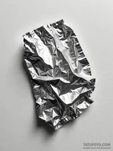 A close-up of crumpled aluminum foil, showing... - эскиз тату (№1751123593_0, 28.06.2025 15:13) — Tatufoto.com