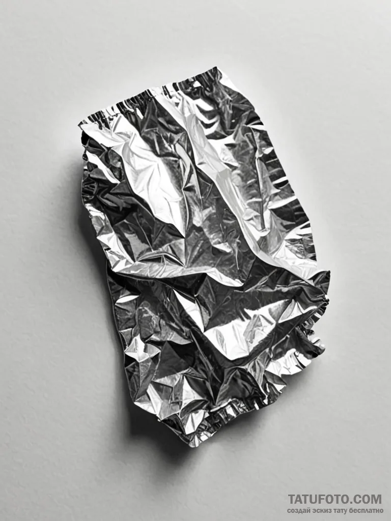 A close-up of crumpled aluminum foil, showing... - эскиз тату (№1751123593_0, 28.06.2025 15:13) — Tatufoto.com