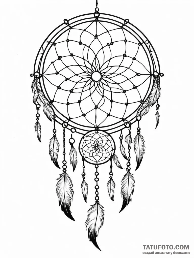 Tattoo sketch a dream catcher where the web c... - эскиз тату (№1751123900_0, 28.06.2025 15:18) — Tatufoto.com