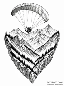 A paraglider soaring over a mountainous valle... - эскиз тату (№1751123975_0, 28.06.2025 15:19) — Tatufoto.com