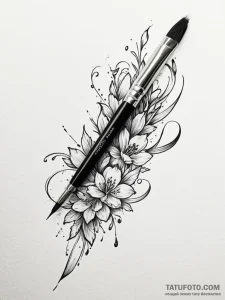 Tattoo sketch a paintbrush on one, a palette... - эскиз тату (№1751124556_0, 28.06.2025 15:29) — Tatufoto.com