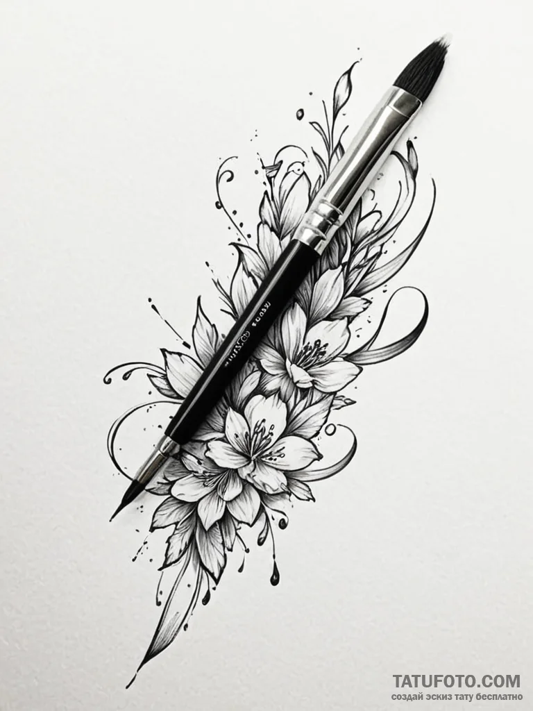 Tattoo sketch a paintbrush on one, a palette... - эскиз тату (№1751124556_0, 28.06.2025 15:29) — Tatufoto.com