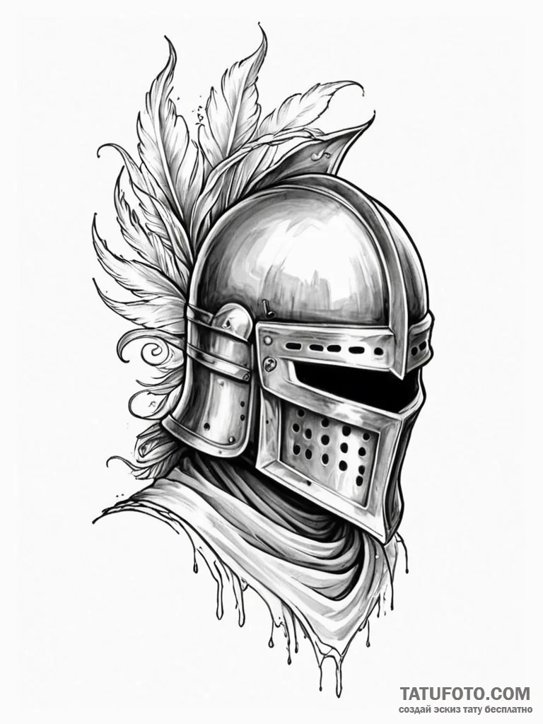 Tattoo sketch a medieval knight's helmet with... - эскиз тату (№1751125722_0, 28.06.2025 15:48) — Tatufoto.com
