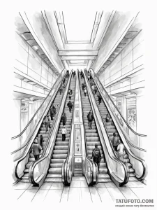 People commuting on the escalators of a moder... - эскиз тату (№1751127498_0, 28.06.2025 16:18) — Tatufoto.com