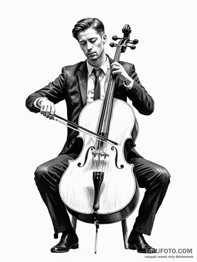 A person playing a cello with intense emotion... - эскиз тату (№1751128000_0, 28.06.2025 16:26) — Tatufoto.com