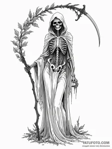 Tattoo sketch: marzanna depicted as a skeleta... - эскиз тату (№1751128328_0, 28.06.2025 16:32) — Tatufoto.com