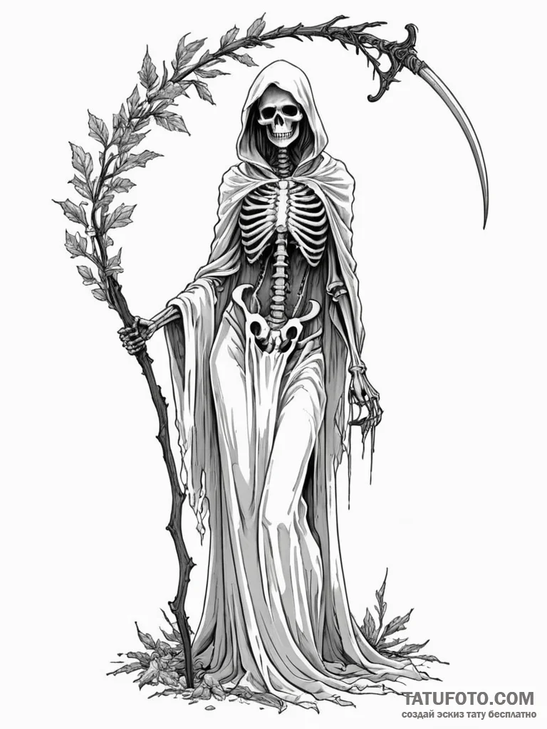 Tattoo sketch: marzanna depicted as a skeleta... - эскиз тату (№1751128328_0, 28.06.2025 16:32) — Tatufoto.com