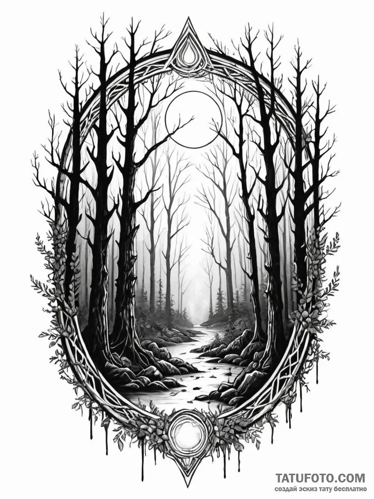 Tattoo sketch a glowing portal frame in a dar... - эскиз тату (№1751128985_0, 28.06.2025 16:43) — Tatufoto.com