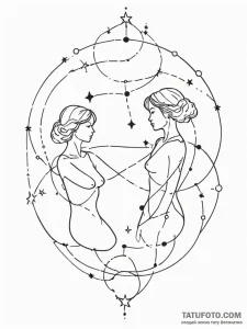 Tattoo sketch gemini constellation, lines con... - эскиз тату (№1751129065_0, 28.06.2025 16:44) — Tatufoto.com