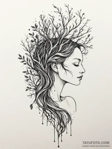 Tattoo sketch: a combination of a woman's sil... - эскиз тату (№1751129297_0, 28.06.2025 16:48) — Tatufoto.com