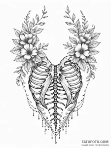 Tattoo sketch a ribcage adorned with delicate... - эскиз тату (№1751129721_0, 28.06.2025 16:55) — Tatufoto.com
