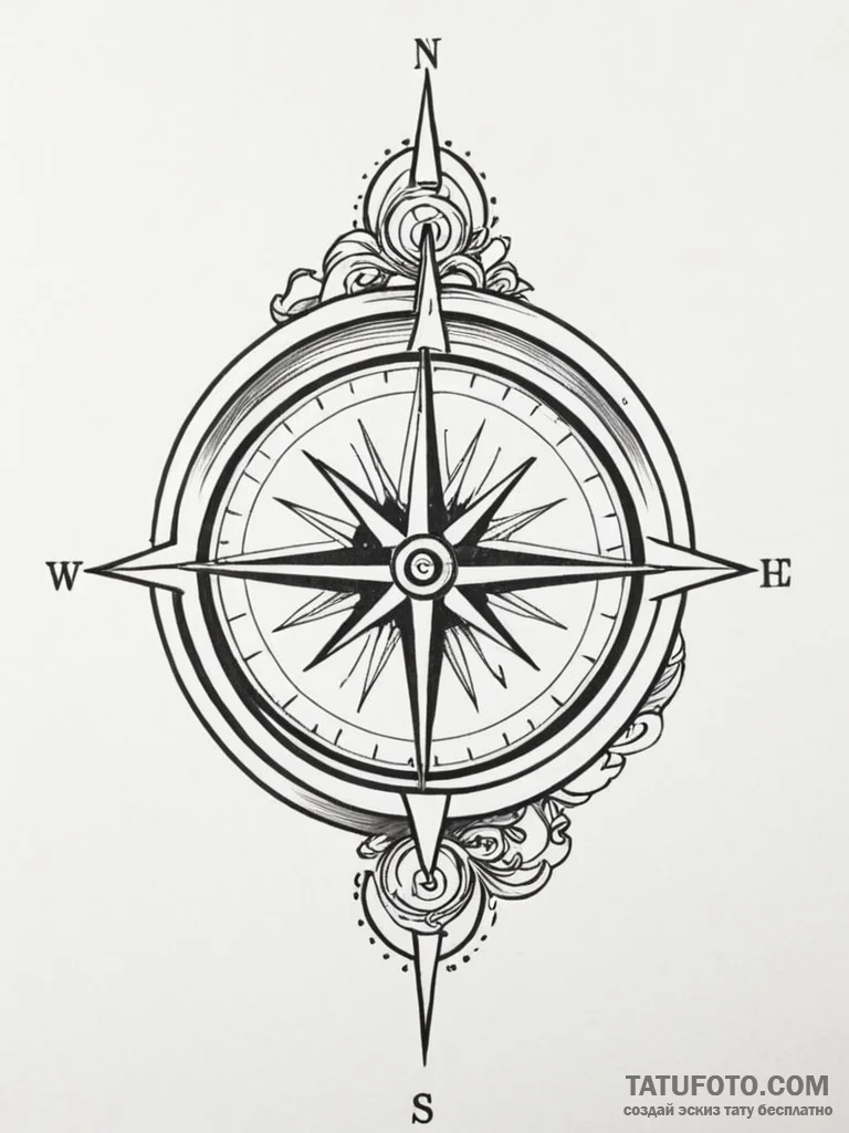 Tattoo design a simple 'compass' pointing to... - эскиз тату (№1751129799_0, 28.06.2025 16:56) — Tatufoto.com