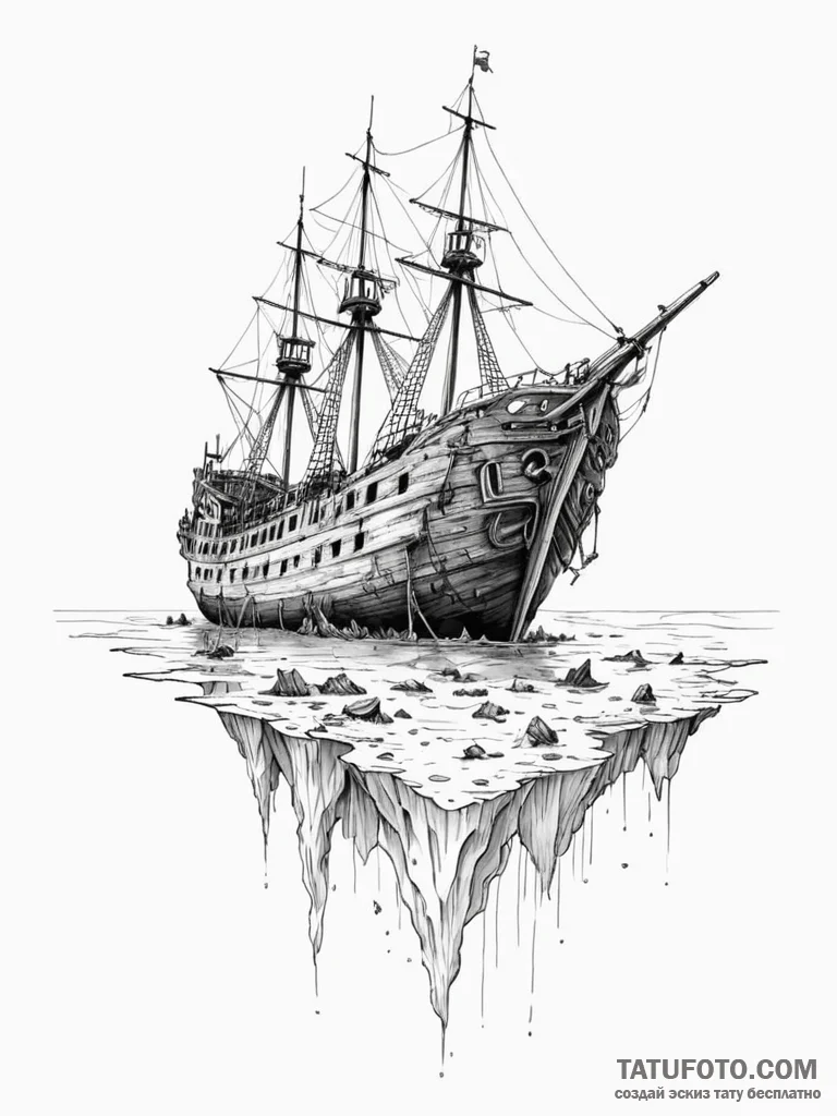 The eerie beauty of a shipwreck visible just... - эскиз тату (№1751129980_0, 28.06.2025 16:59) — Tatufoto.com