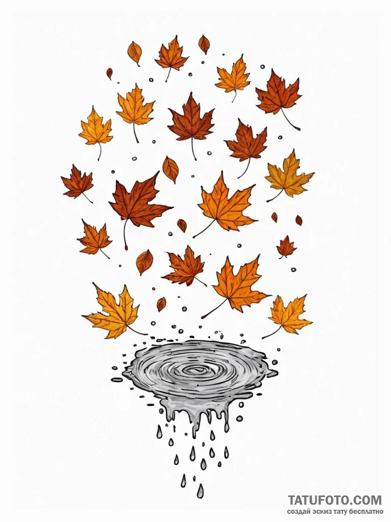 A shot of autumn leaves floating on the surfa... - эскиз тату (№1751130806_0, 28.06.2025 17:13) — Tatufoto.com