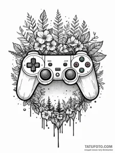 Tattoo design a game controller with nature e… — эскиз тату (№1751131441_0, 28.06.2025 17:24) — Tatufoto.com