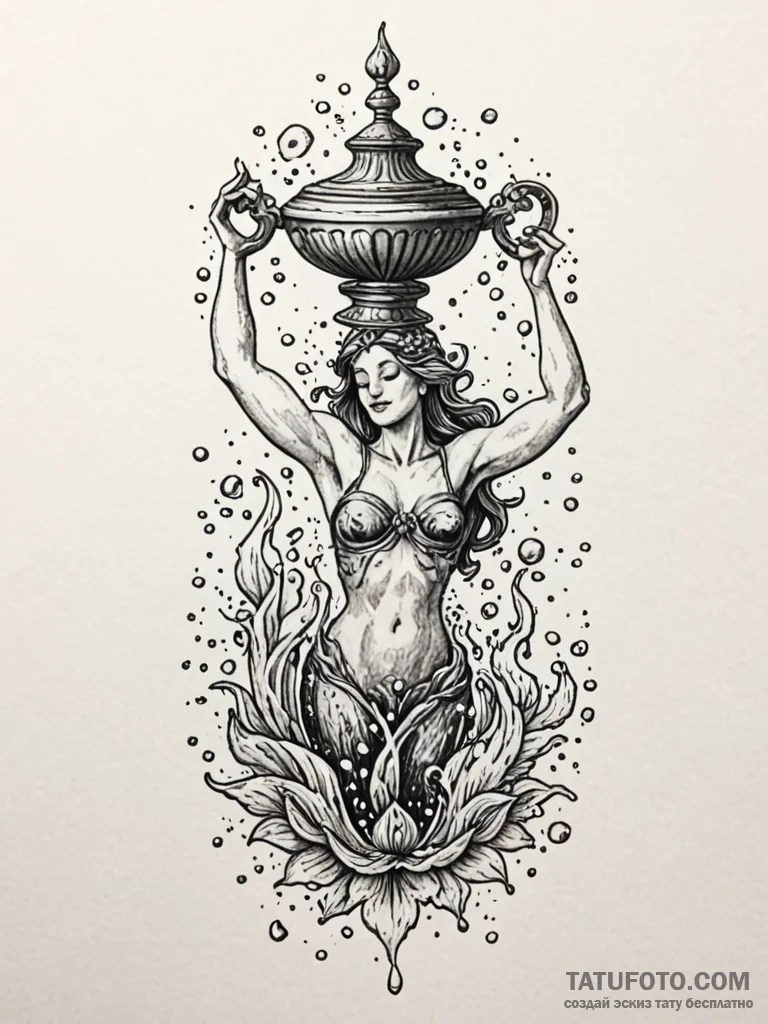 Tattoo sketch aquarius's water pouring from a... - эскиз тату (№1751131610_0, 28.06.2025 17:26) — Tatufoto.com