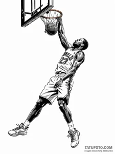 A low-angle shot of a basketball player dunki… — эскиз тату (№1751132267_0, 28.06.2025 17:37) — Tatufoto.com