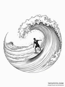 A surfer riding a massive, curling wave. — эскиз тату (№1751132442_0, 28.06.2025 17:40) — Tatufoto.com