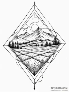 Tattoo sketch: a landscape view of a vast, fe... - эскиз тату (№1751133613_0, 28.06.2025 18:00) — Tatufoto.com