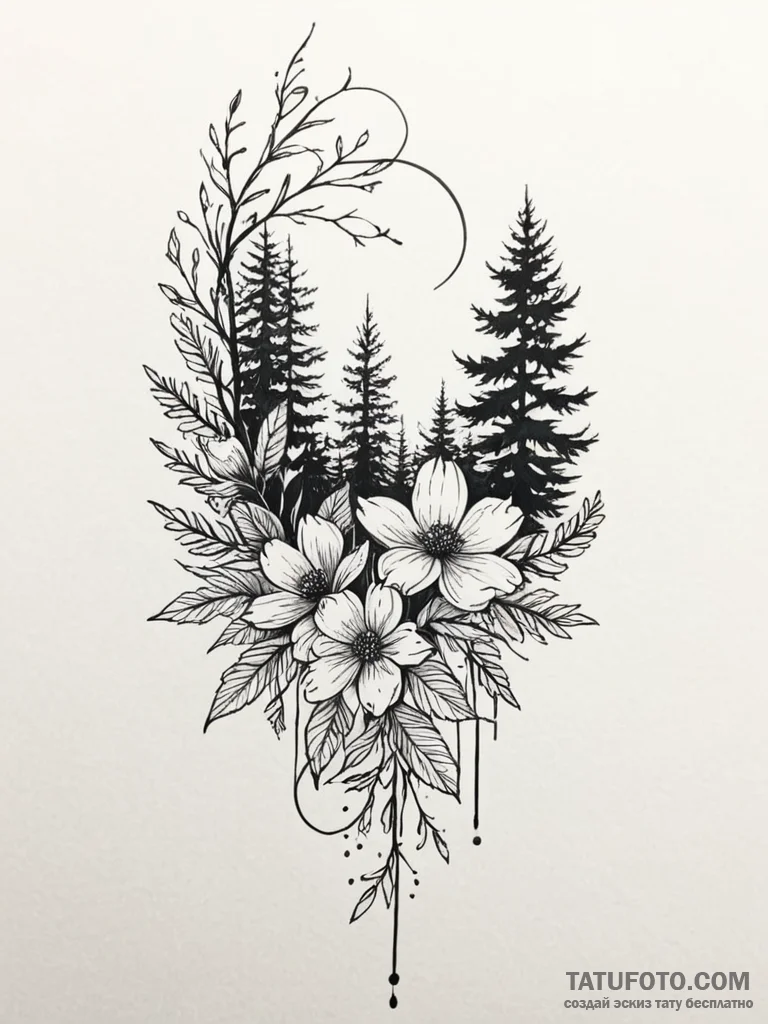Tattoo sketch a subtle forest silhouette inco... - эскиз тату (№1751133873_0, 28.06.2025 18:04) — Tatufoto.com