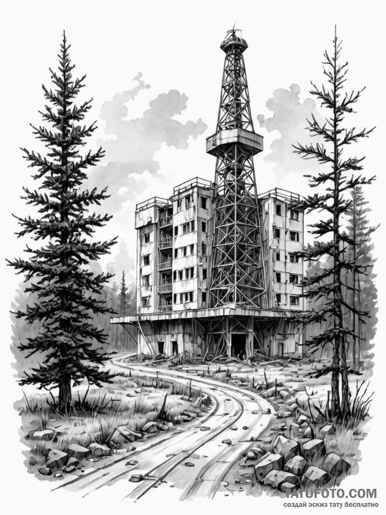 The eerie, abandoned chernobyl exclusion zone... - эскиз тату (№1751133954_0, 28.06.2025 18:05) — Tatufoto.com