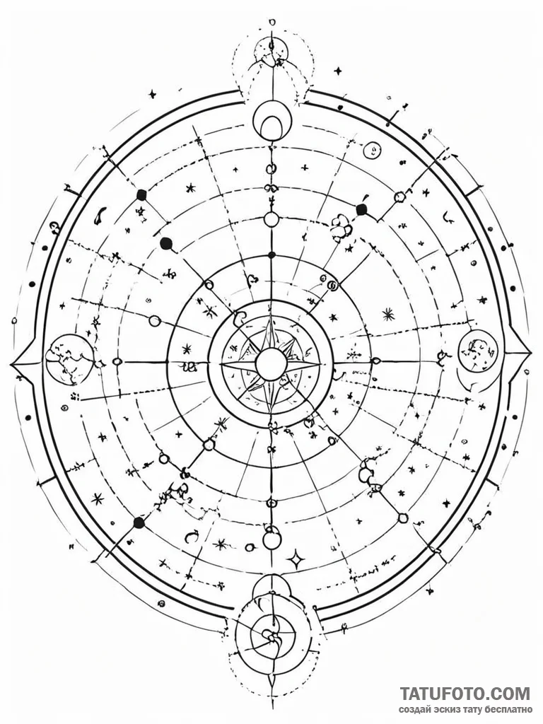 Tattoo design a celestial map with the chosen... - эскиз тату (№1751134465_0, 28.06.2025 18:14) — Tatufoto.com