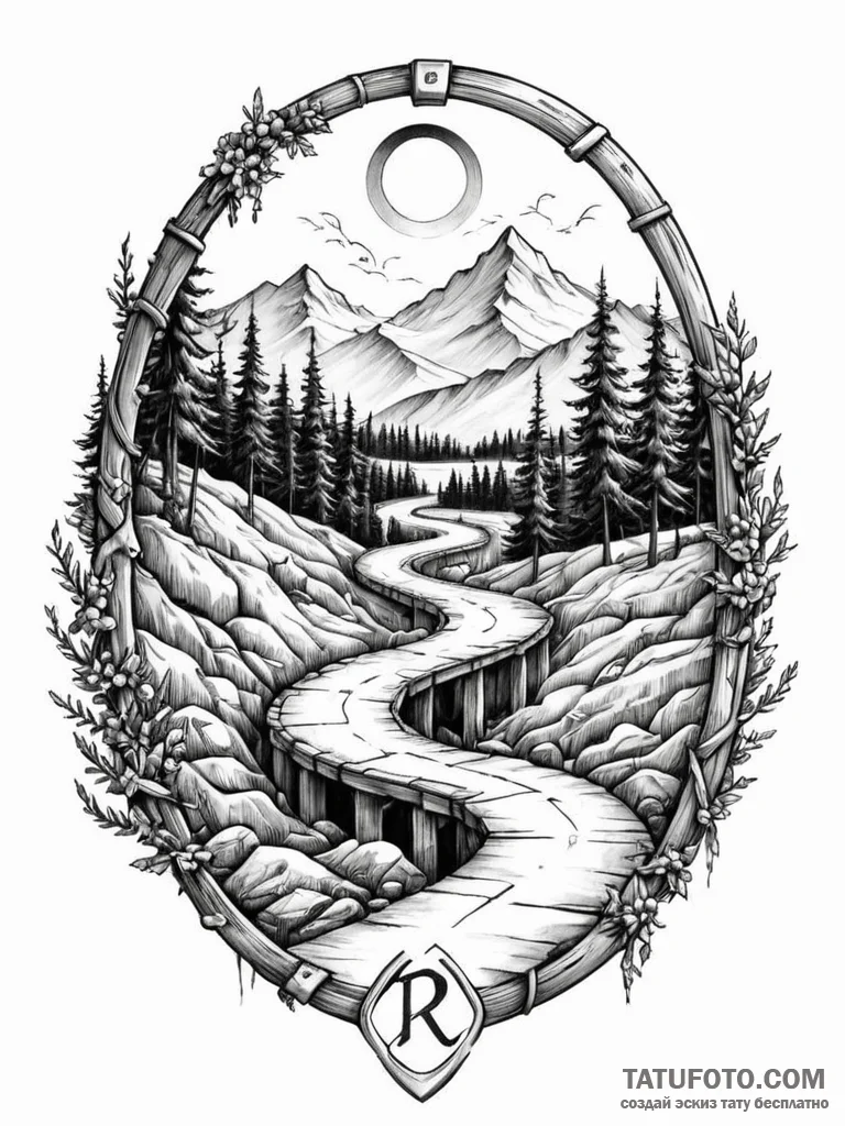 73. tattoo sketch: a "raduga" rune integrated... - эскиз тату (№1751137302_0, 28.06.2025 19:01) — Tatufoto.com