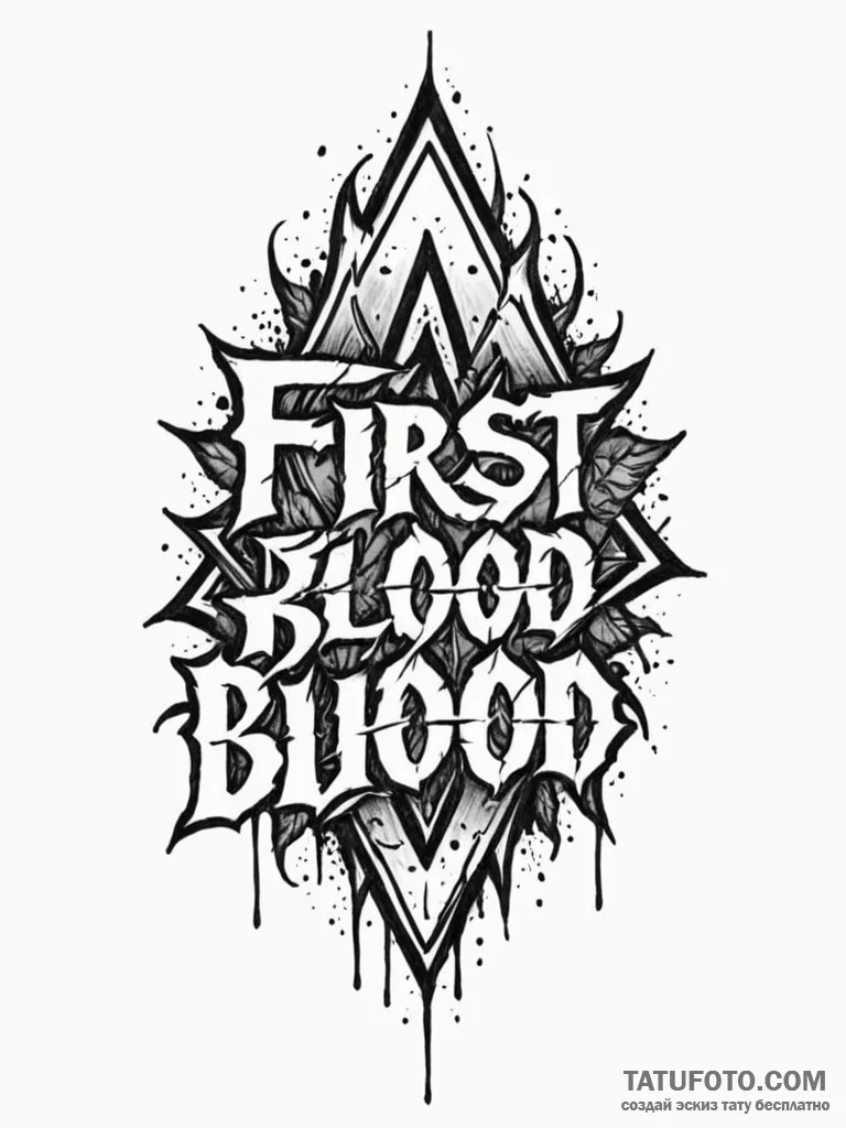 Tattoo sketch a "first blood" message in a gr... - эскиз тату (№1751138124_0, 28.06.2025 19:15) — Tatufoto.com