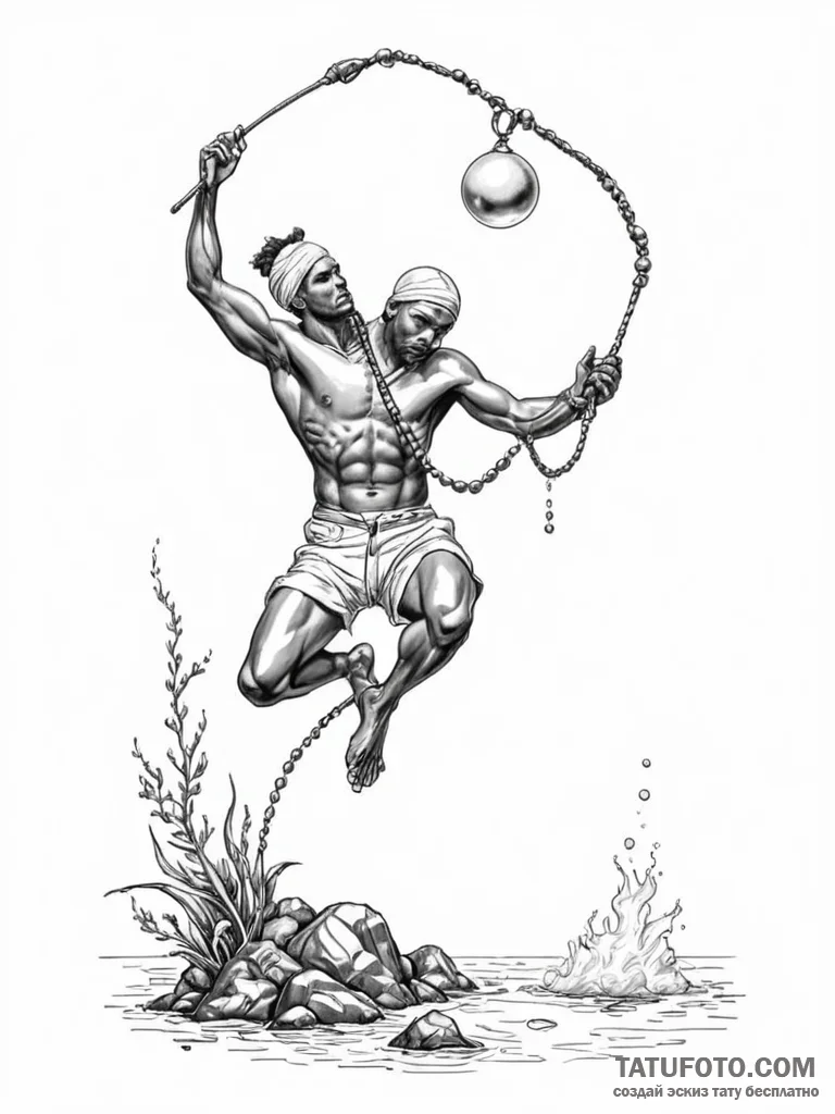 A shot of a pearl diver at work. - эскиз тату (№1751139300_0, 28.06.2025 19:35) — Tatufoto.com