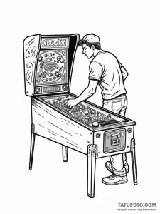A person playing pinball in a retro arcade. - эскиз тату (№1751139383_0, 28.06.2025 19:36) — Tatufoto.com