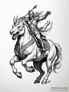 Tattoo sketch a mythical warrior riding a pow... - эскиз тату (№1751139551_0, 28.06.2025 19:39) — Tatufoto.com