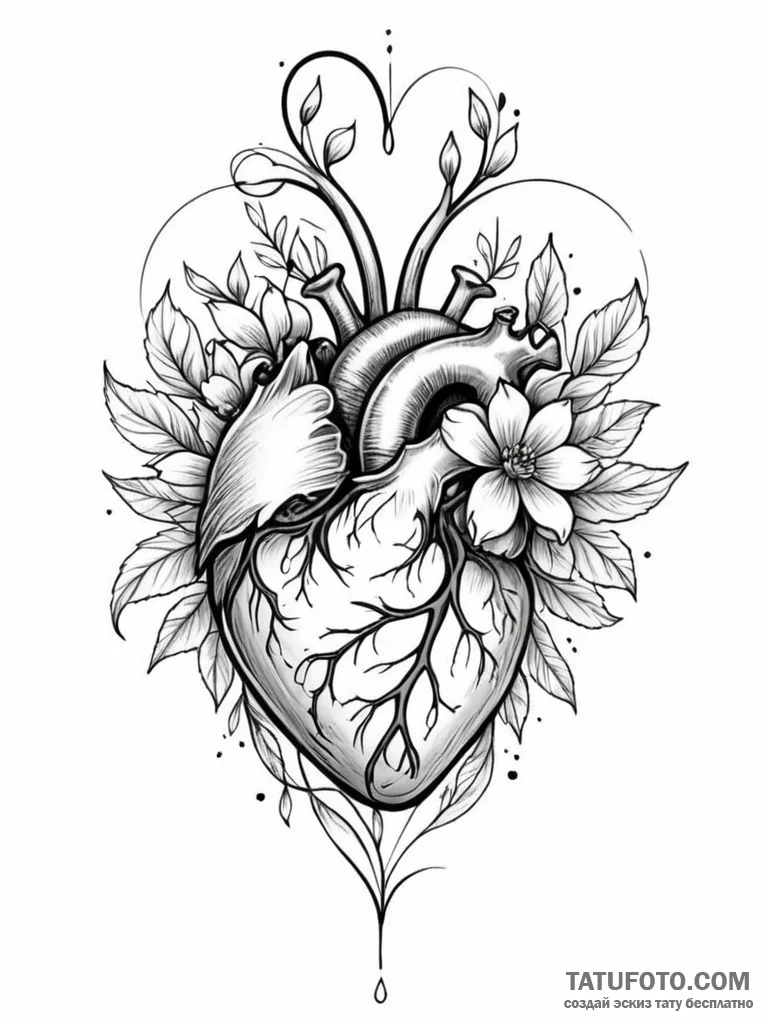 Tattoo sketch a delicate flower blooming from... - эскиз тату (№1751140166_0, 28.06.2025 19:49) — Tatufoto.com