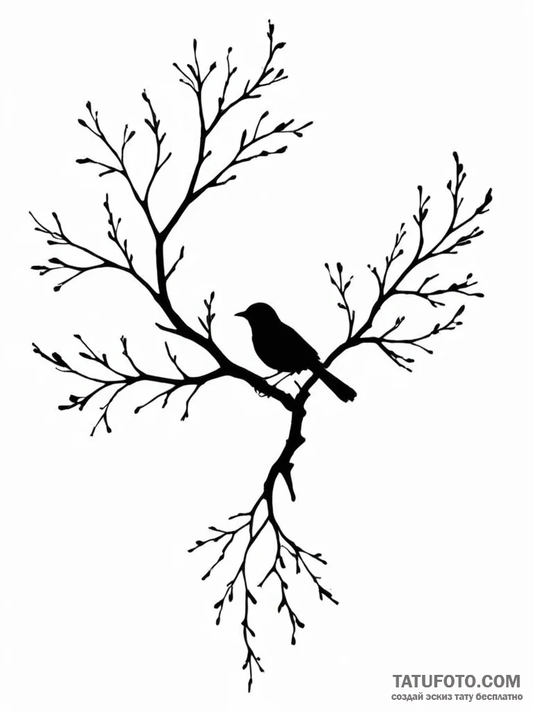 Tattoo design a bird's silhouette, with a tre... - эскиз тату (№1751140956_0, 28.06.2025 20:02) — Tatufoto.com