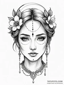 Tattoo design a serene face with deep, though... - эскиз тату (№1751141750_0, 28.06.2025 20:15) — Tatufoto.com
