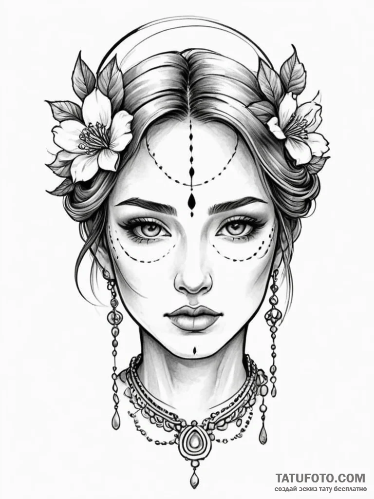 Tattoo design a serene face with deep, though... - эскиз тату (№1751141750_0, 28.06.2025 20:15) — Tatufoto.com