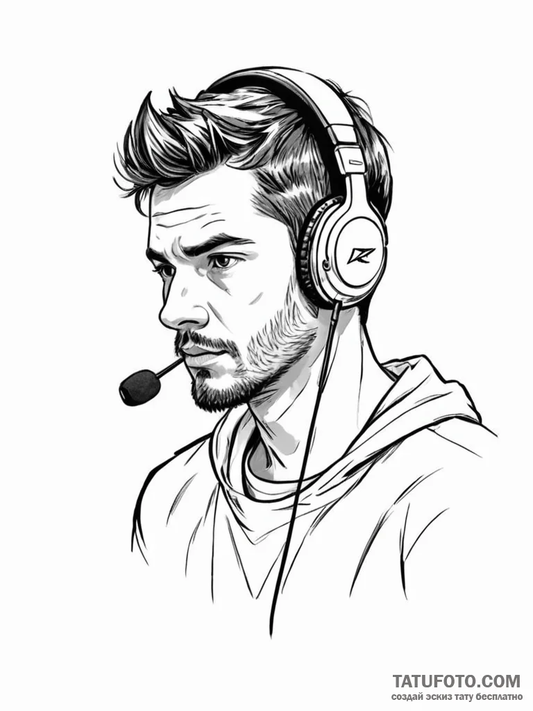 A professional gamer, focused intently on the... - эскиз тату (№1751141921_0, 28.06.2025 20:18) — Tatufoto.com