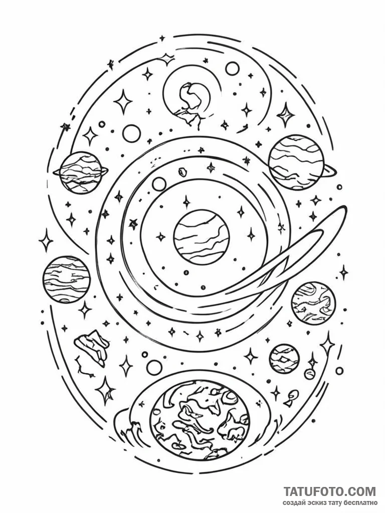 Tattoo sketch a cosmic landscape with the rul... - эскиз тату (№1751142325_0, 28.06.2025 20:25) — Tatufoto.com