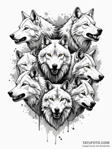Tattoo sketch a wolf pack in full stride, for... - эскиз тату (№1751142498_0, 28.06.2025 20:28) — Tatufoto.com