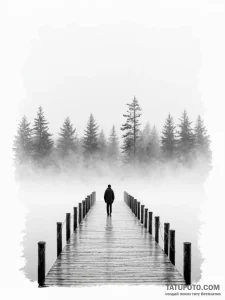 A lone figure standing at the end of a pier o... - эскиз тату (№1751142849_0, 28.06.2025 20:34) — Tatufoto.com
