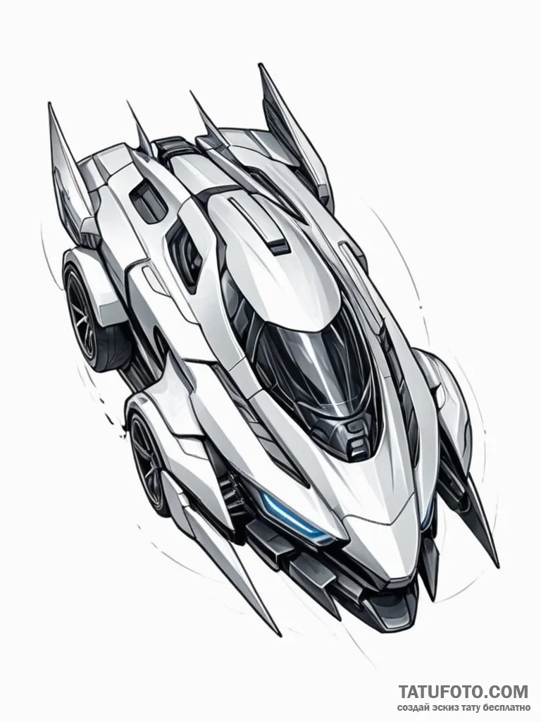 Tattoo sketch a futuristic vehicle, powerful... - эскиз тату (№1751144165_0, 28.06.2025 20:56) — Tatufoto.com