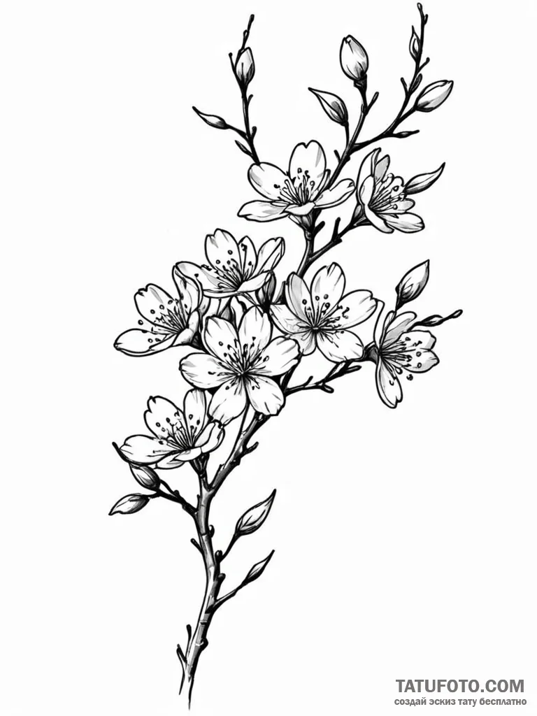 Tattoo sketch a branch of cherry blossoms, sy... - эскиз тату (№1751144338_0, 28.06.2025 20:58) — Tatufoto.com