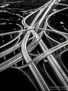 A long exposure shot of traffic on a major hi... - эскиз тату (№1751144579_0, 28.06.2025 21:02) — Tatufoto.com