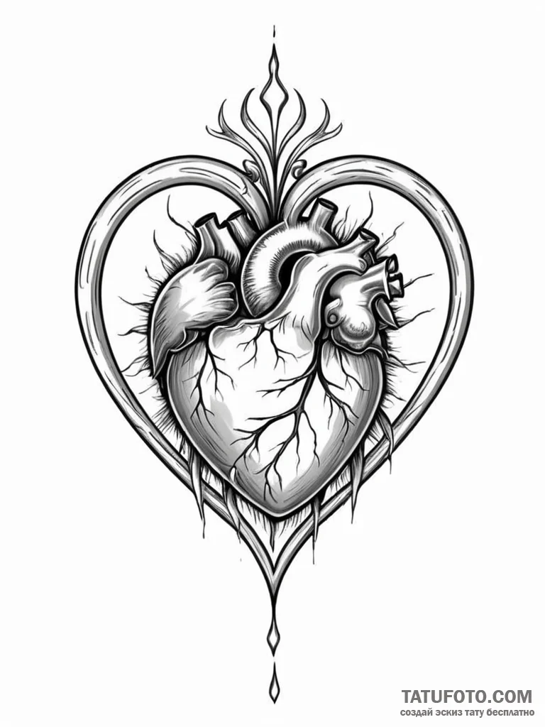 Tattoo sketch a 'sacred heart' symbol with a... - эскиз тату (№1751144765_0, 28.06.2025 21:06) — Tatufoto.com