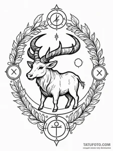 Tattoo sketch a zodiac glyph incorporated int... - эскиз тату (№1751145013_0, 28.06.2025 21:10) — Tatufoto.com
